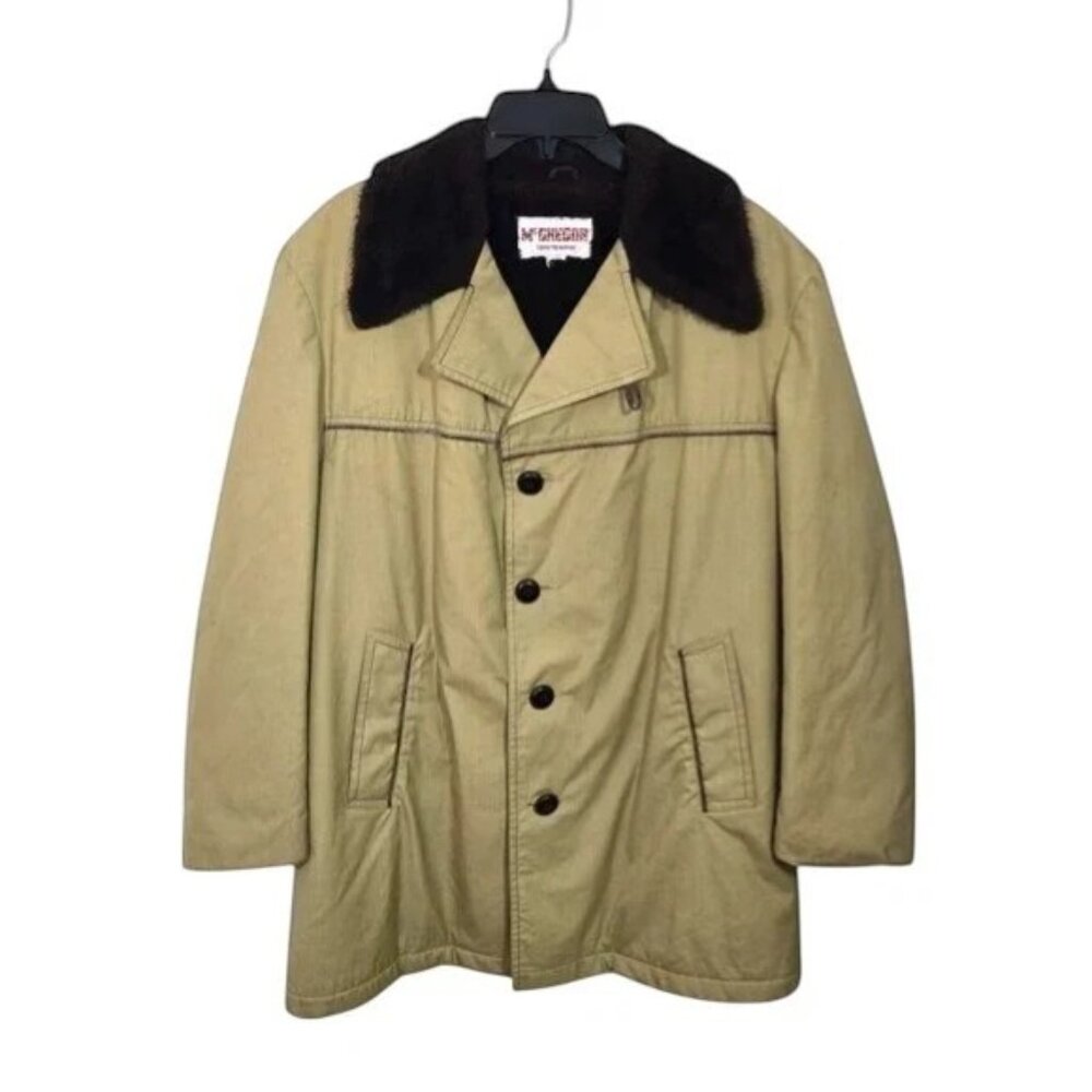 Vintage McGregor Car Coat Jacket Size 42 Pile Lined Tan